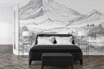 Artystyczna Fototapeta- Szkic górskiego pejzażu | Czarno-biały krajobraz | Grafika Liniowa do biura i salonu 82207 - miniaturka 3