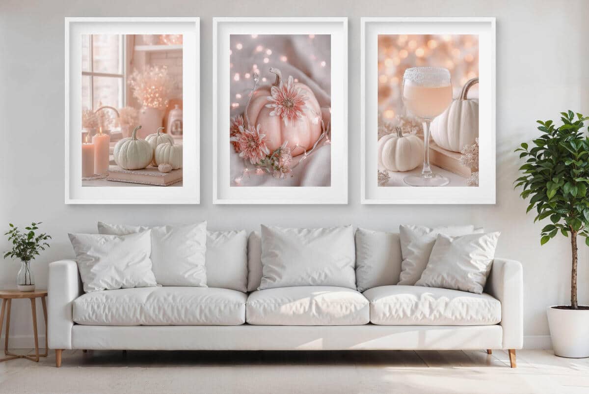 Pastelowe Plakaty z Dyniami | Różowe Obrazy na ścianę boho, hygge | Jesienne dekoracje do salonu, sypialni 82249 - zdjęcie 3