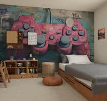 Fototapeta w stylu Street Art | Graffiti na ścianę- Różowy Pad do gry | Młodzieżowa Tapeta dla gracza 82165 - miniaturka 1
