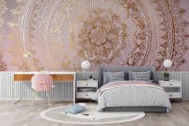 Złoto i Róż – Luksusowa Dekoracja Ścienna z Mandalą | Elegancka Fototapeta Glamour Kwiat Lotosu 82151 - miniaturka 1