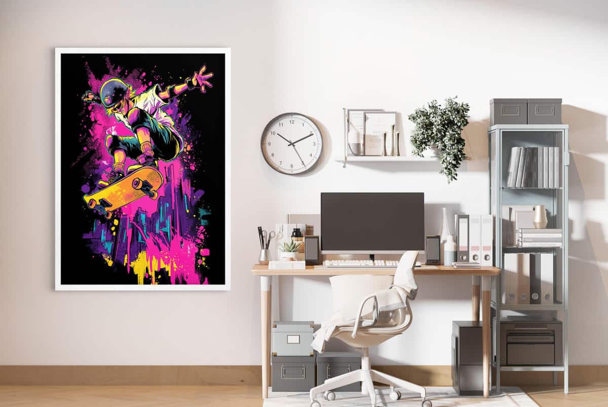 Plakat Pop Art- Neonowy Skater i deskorolka | Kolorowy, Nowoczesny Obraz dla Nastolatków 82194 - zdjęcie 3