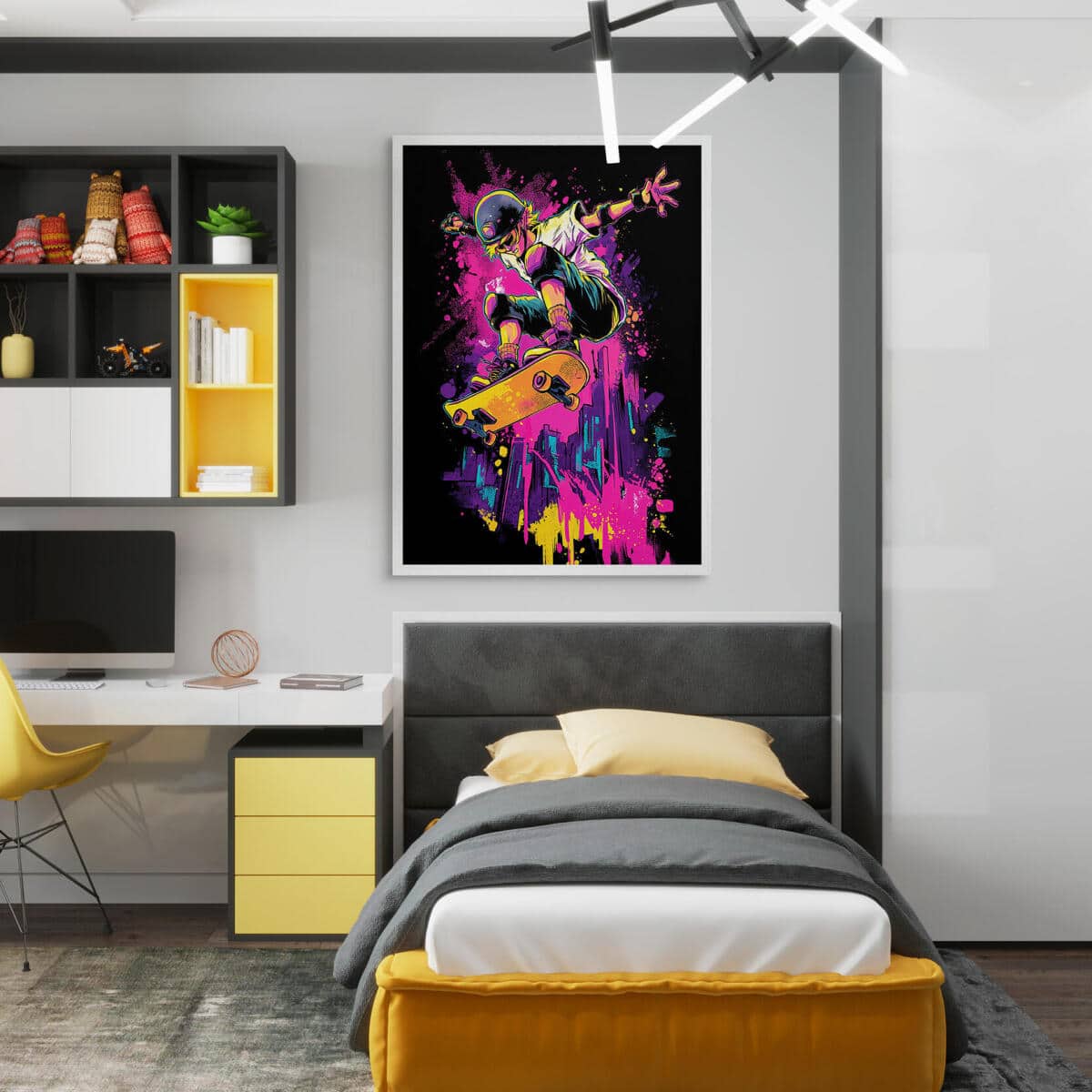 Plakat Pop Art- Neonowy Skater i deskorolka | Kolorowy, Nowoczesny Obraz dla Nastolatków 82194 - zdjęcie 3