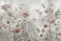 Subtelna Fototapeta- Pastelowa Łąka, Kwiaty | Beżowa Tapeta do sypialni w stylu boho, shabby chic 82314 - miniaturka 4