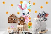 Urocze, Kolorowe Naklejki ścienne dla dzieci – Króliczek, Miś i Słonik | Bajkowy motyw do pokoju dziewczynki, niemowlaka T42174 - miniaturka 2