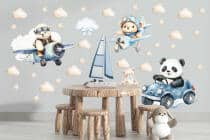 Urocze, Pastelowe Naklejki na ścianę – Misie i Panda | Zwierzątka, Autka, Samoloty- dekoracja do pokoju chłopca T42173 - miniaturka 2