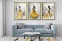 Subtelne Plakaty z kobietą w złotej sukni | Elegancki Tryptyk Akwarela | Obrazy na ścianę do salonu, sypialni 94025 - miniaturka 4