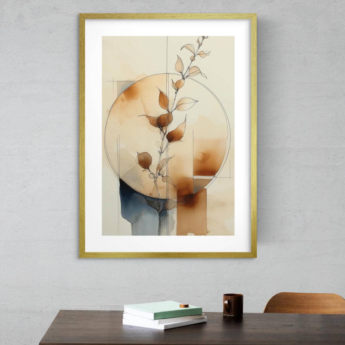 Minimalistyczny plakat boho- harmonia natury | Akwarelowa kompozycja w odcieniach beżu i brązu 82202 - zdjęcie 3