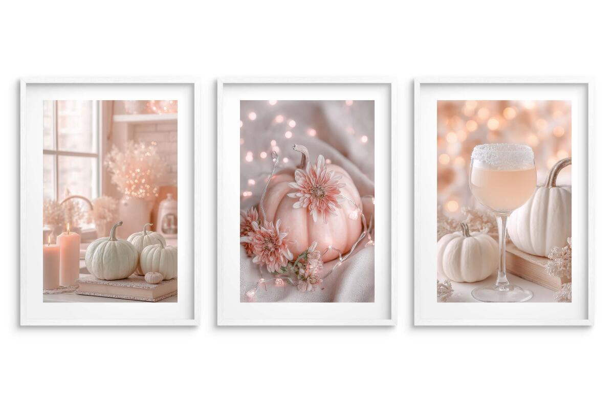 Pastelowe Plakaty z Dyniami | Różowe Obrazy na ścianę boho, hygge | Jesienne dekoracje do salonu, sypialni 82249 - zdjęcie 5