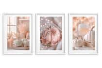 Pastelowe Plakaty z Dyniami | Różowe Obrazy na ścianę boho, hygge | Jesienne dekoracje do salonu, sypialni 82249 - miniaturka 5