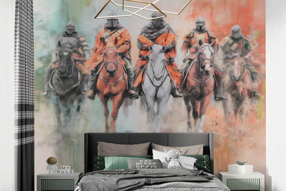 Fototapeta Fantasy z Rycerzami w kolorowej mgle | Oryginalna Tapeta na ścianę dla fana RPG, nastolatka 82313 - zdjęcie 2