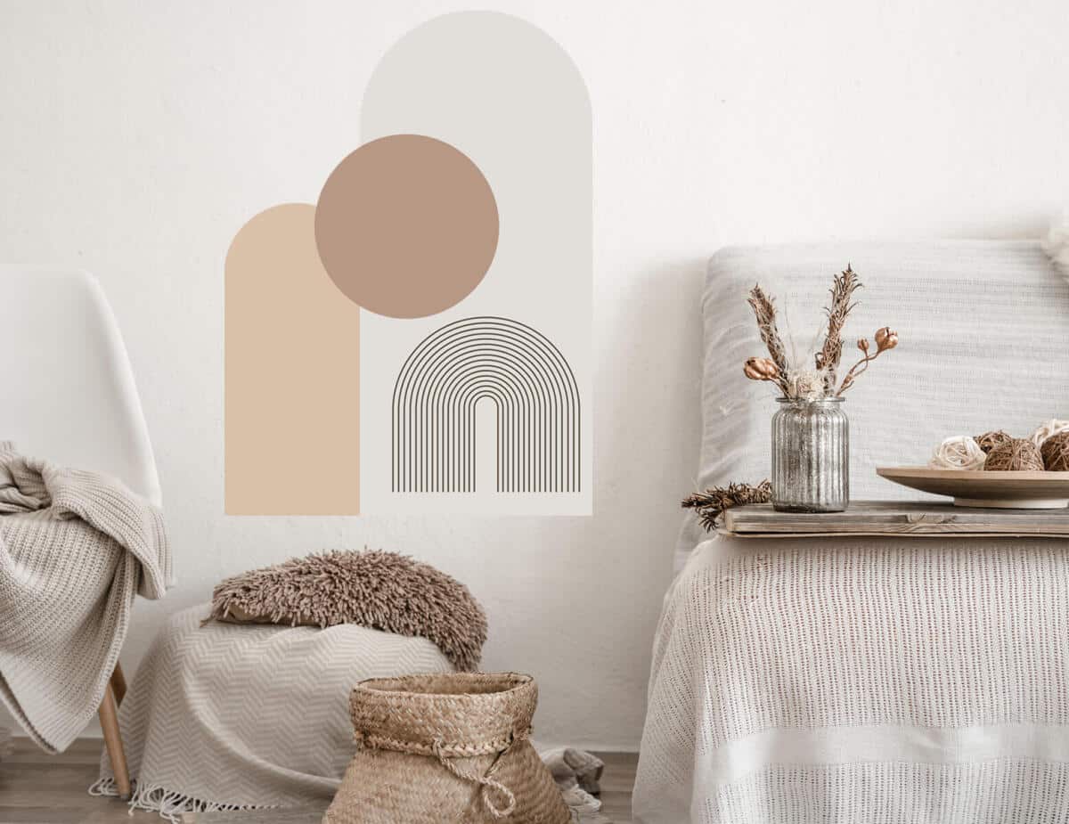 Dekoracyjna Naklejka na ścianę w stylu boho- Geometryczne Kształty | Beżowa dekoracja do salonu, sypialni T66779 - zdjęcie 2