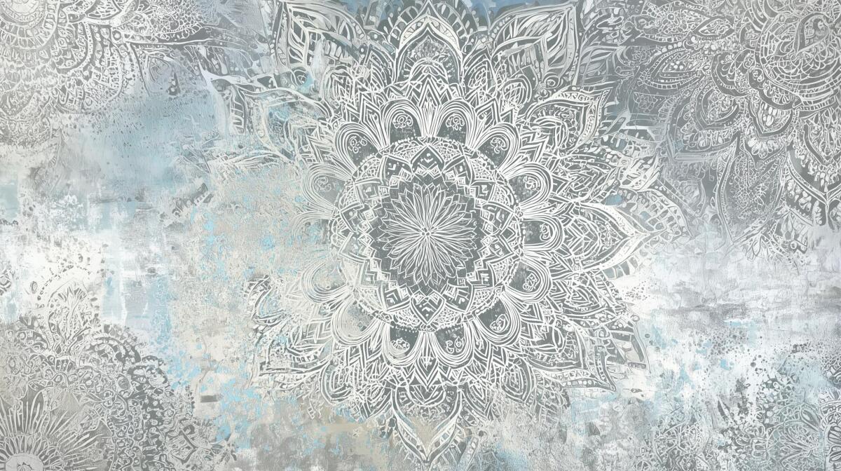 Fototapeta do salonu Elegancka Mandala- Orientalny Wzór w Odcieniach Szarości i Błękitu 82145 - zdjęcie 4