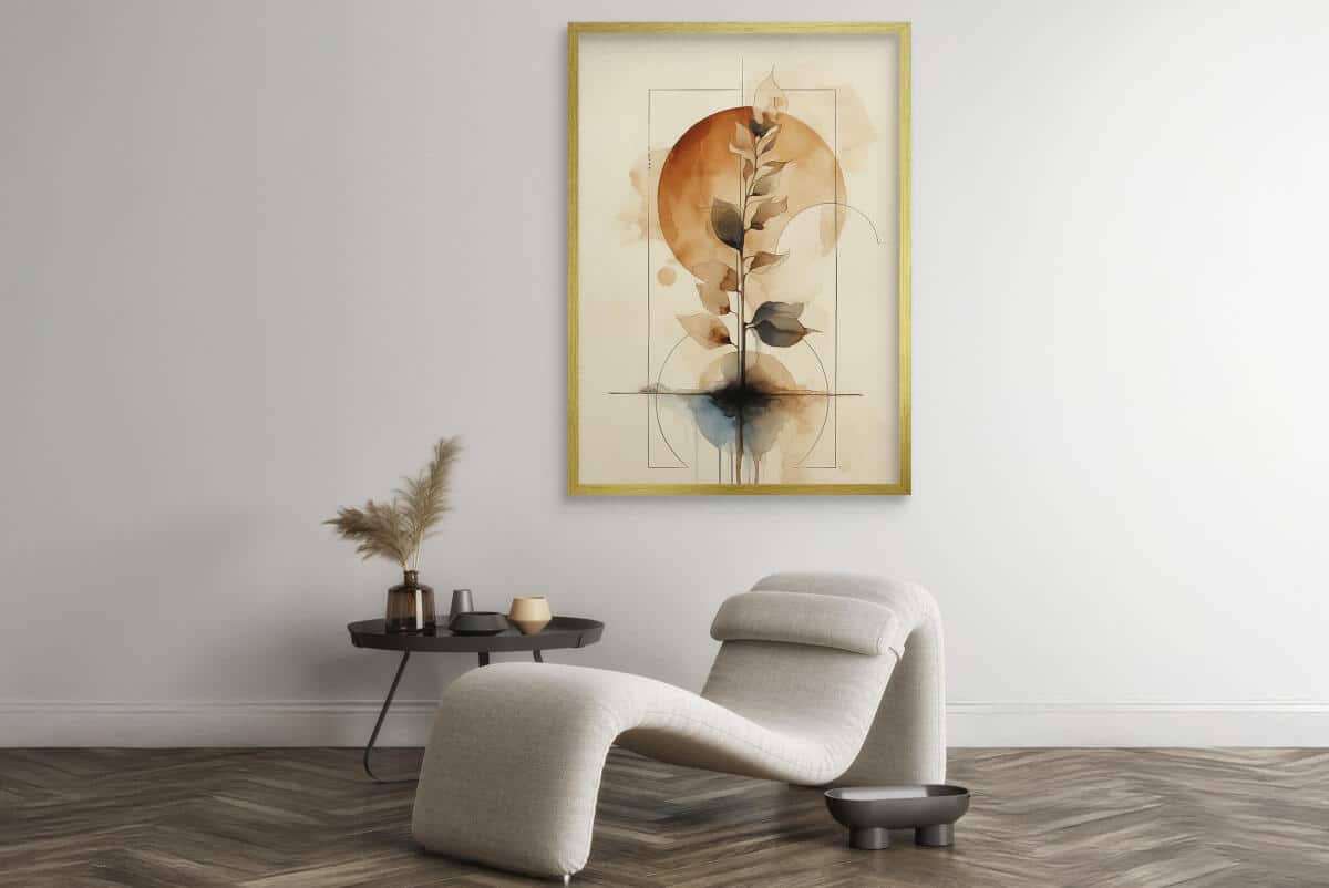 Subtelny Plakat Zen- akwarela i geometria | Minimalistyczny Obraz botaniczny w odcieniach brązu i beżu 82204 - zdjęcie 2