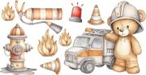 Naklejki dla dzieci Straż Pożarna – Miś Strażak i Wóz Strażacki | Dekoracja do Pokoju chłopca T82205 - miniaturka 3