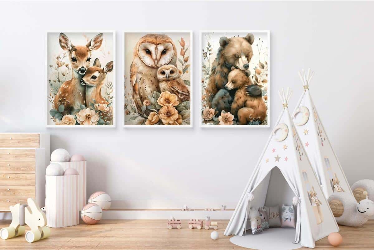 Urocze Plakaty do pokoju dziecka- leśne zwierzątka | Zestaw Obrazków dziecięcych w stylu skandynawskim, boho 82142 - zdjęcie 4