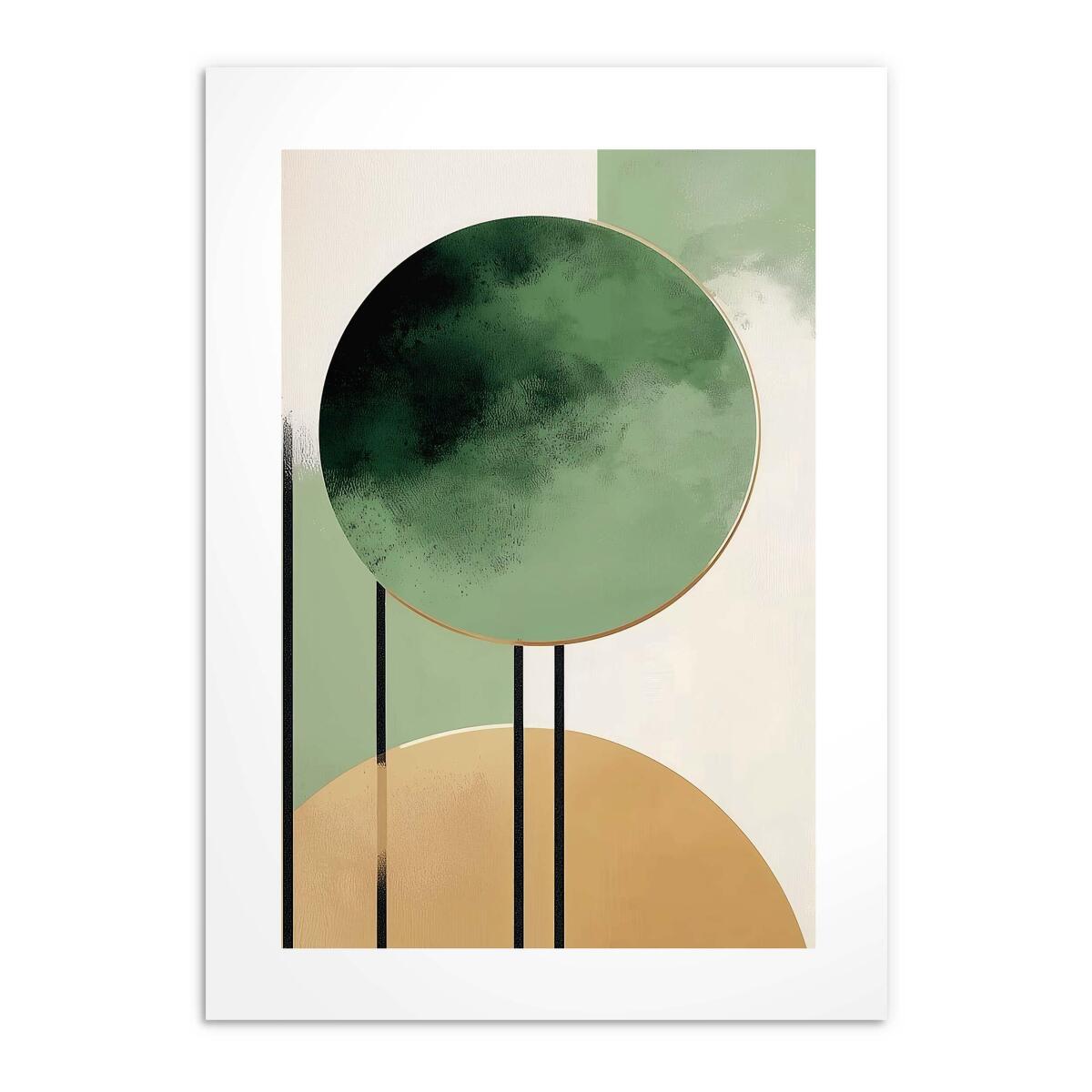 Minimalistyczny Plakat Abstrakcyjny – Zielone i Złote Kształty | Geometryczne Obrazy na ścianę w stylu boho, nordic 82307 - zdjęcie 7