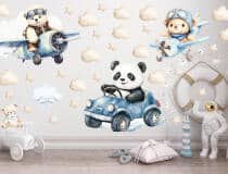 Urocze, Pastelowe Naklejki na ścianę – Misie i Panda | Zwierzątka, Autka, Samoloty- dekoracja do pokoju chłopca T42173