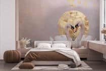 Różowa Fototapeta do sypialni- Łabędzie | Romantyczna Tapeta Glamour ze Złotym Akcentem 82219 - miniaturka 4