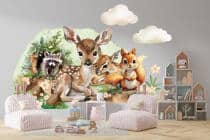 Naklejki na Ścianę dla Dzieci- Leśne Zwierzątka | Jelonek, Wiewiórka i Szop | Akwarelowe Obrazki do pokoju niemowlaka T42167 - miniaturka 1