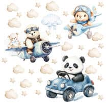 Urocze, Pastelowe Naklejki na ścianę – Misie i Panda | Zwierzątka, Autka, Samoloty- dekoracja do pokoju chłopca T42173 - miniaturka 4