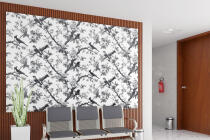 Czarno- biała Fototapeta do hotelu, gabinetu- Ptaki i Kwiaty | Elegancka Fototapeta Vintage 82328 - miniaturka 1