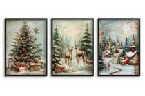Zestaw Plakatów Bożonarodzeniowych- Choinka, Jelenie, Zimowa Wioska | Świąteczne Obrazy w klimacie Retro KP399 - miniaturka 6