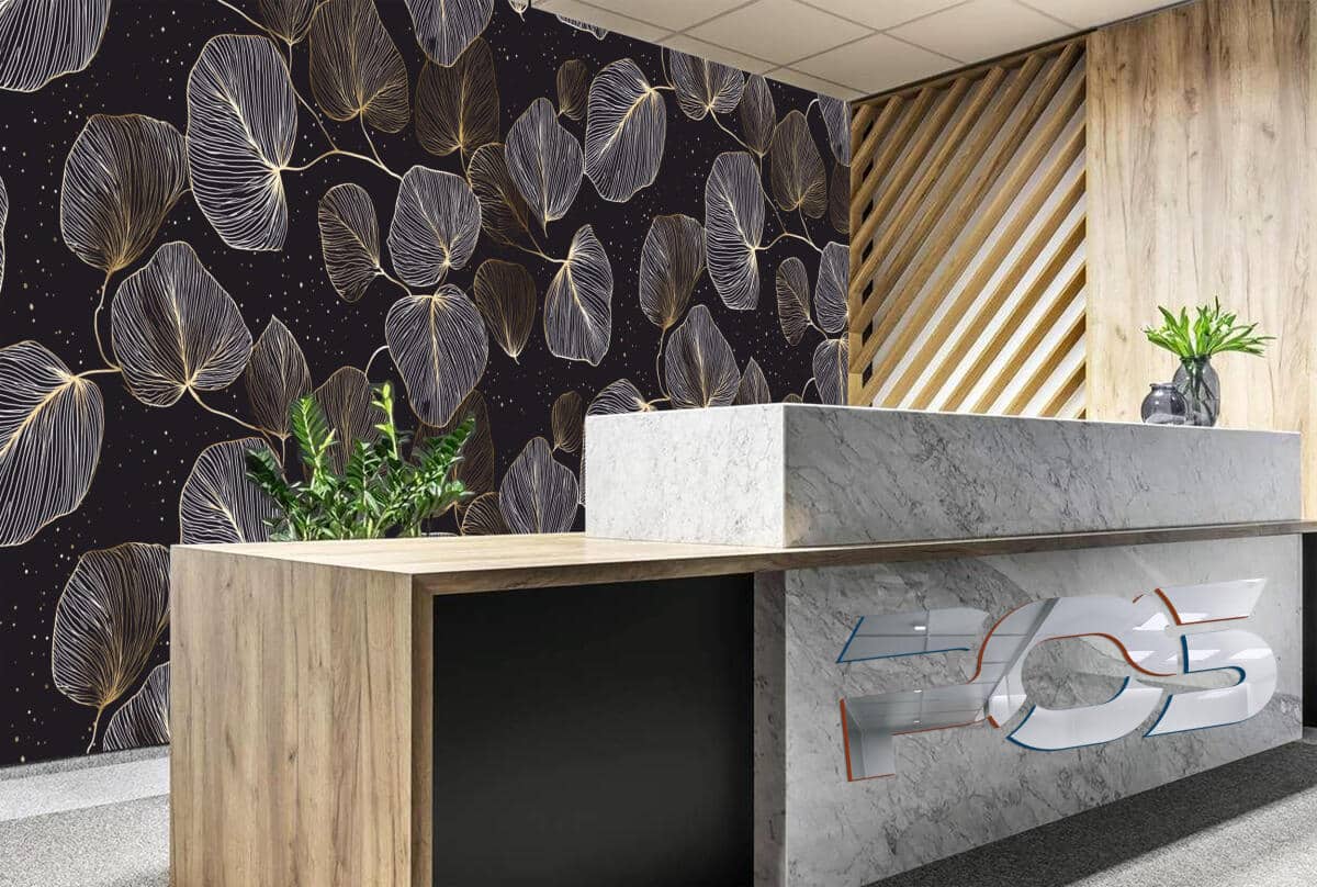 Elegancka Fototapeta do Recepcji – Złote Liście w stylu Glamour 82327 - zdjęcie 1