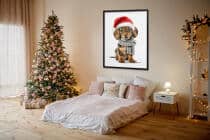 Plakat Bożonarodzeniowy z Psem- Jamnik w Czapce Mikołaja | Zabawna dekoracja świąteczna do pokoju dziecka, nastolatka 82320 - miniaturka 2