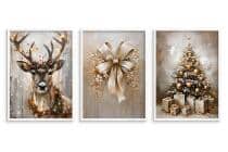 Plakaty Świąteczne Glamour – Renifer, Złota Kokarda, Choinka z Prezentami | Eleganckie Obrazy Zimowe KP400 - miniaturka 9