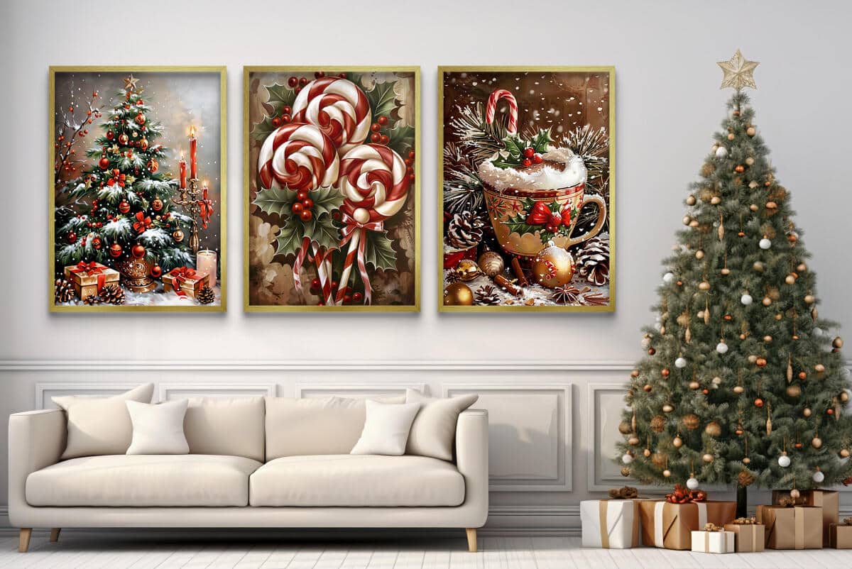 Plakaty Świąteczne- Choinka z Prezentami, Lizaki, Kubek Kakao |  Klimatyczne Dekoracje Bożonarodzeniowe KP398 - zdjęcie 5