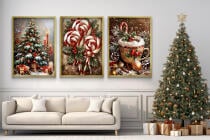 Plakaty Świąteczne- Choinka z Prezentami, Lizaki, Kubek Kakao |  Klimatyczne Dekoracje Bożonarodzeniowe KP398 - miniaturka 5