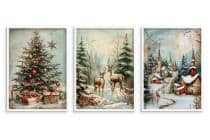 Zestaw Plakatów Bożonarodzeniowych- Choinka, Jelenie, Zimowa Wioska | Świąteczne Obrazy w klimacie Retro KP399 - miniaturka 5