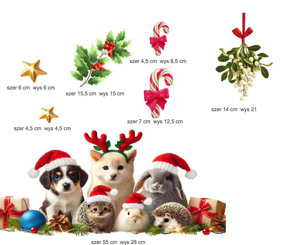 Świąteczne Naklejki na Okno – Zwierzęta w Czapkach Mikołaja | Dekoracja Bożonarodzeniowa na szybę 82334 - zdjęcie 2