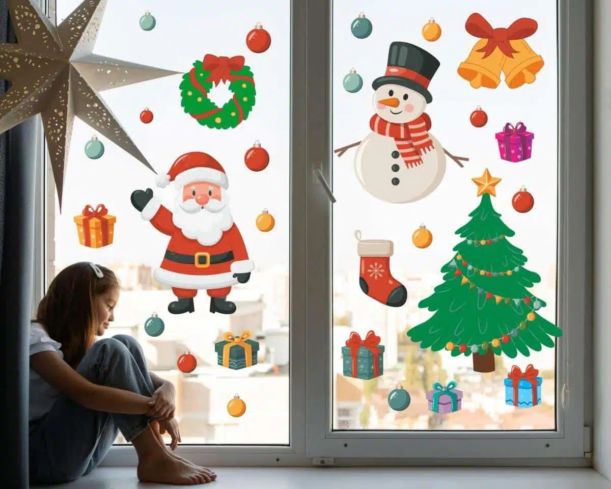 Kolorowe naklejki świąteczne na okno, witrynę- Mikołaj, Choinka, Bałwanek | Dekoracja dla dzieci na Boże Narodzenie 68027 - zdjęcie 1
