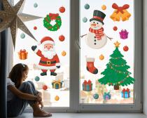 Kolorowe naklejki świąteczne na okno, witrynę- Mikołaj, Choinka, Bałwanek | Dekoracja dla dzieci na Boże Narodzenie 68027 - miniaturka 1