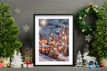 Bożonarodzeniowa dekoracja na ścianę- Zimowe miasteczko, kolejka | Świąteczny Plakat do salonu 82317 - miniaturka 2