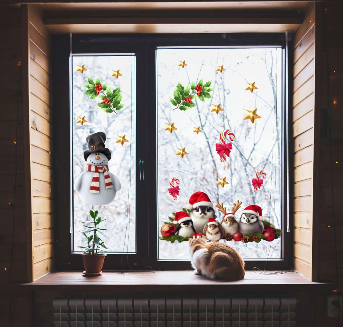 Świąteczne Naklejki na szybę– Pingwinek, Królik, Jeżyk, Bałwan | Zimowa Dekoracja na okno do Pokoju dziecięcego 82163 - zdjęcie 1