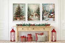 Zestaw Plakatów Bożonarodzeniowych- Choinka, Jelenie, Zimowa Wioska | Świąteczne Obrazy w klimacie Retro KP399 - miniaturka 8