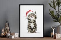 Plakat Świąteczny dla Dzieci – Kotek w Czapce Mikołaja | Bajkowa Dekoracja Ścienna do Pokoju dziecka 82322 - miniaturka 3