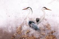 Elegancka Fototapeta do salonu- Czaple i Złote Liście | Dekoracja na ścianę do wnętrz orientalnych, boho 82251 - miniaturka 4