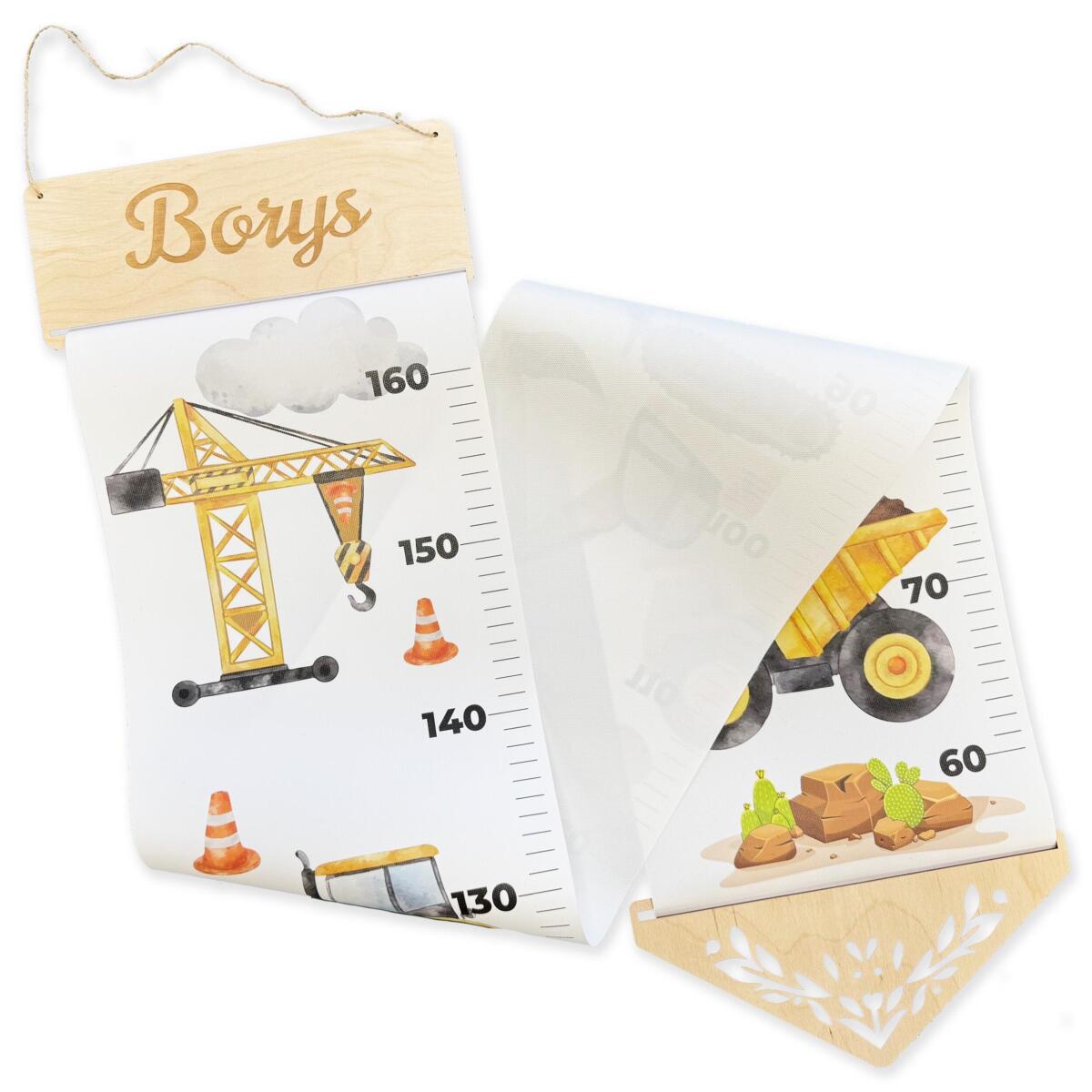 Personalizowana Miarka Wzrostu dla chłopca- Plac budowy, Koparka, Dźwig | Dekoracyjna Miarka z imieniem dziecka 64412 - zdjęcie 3