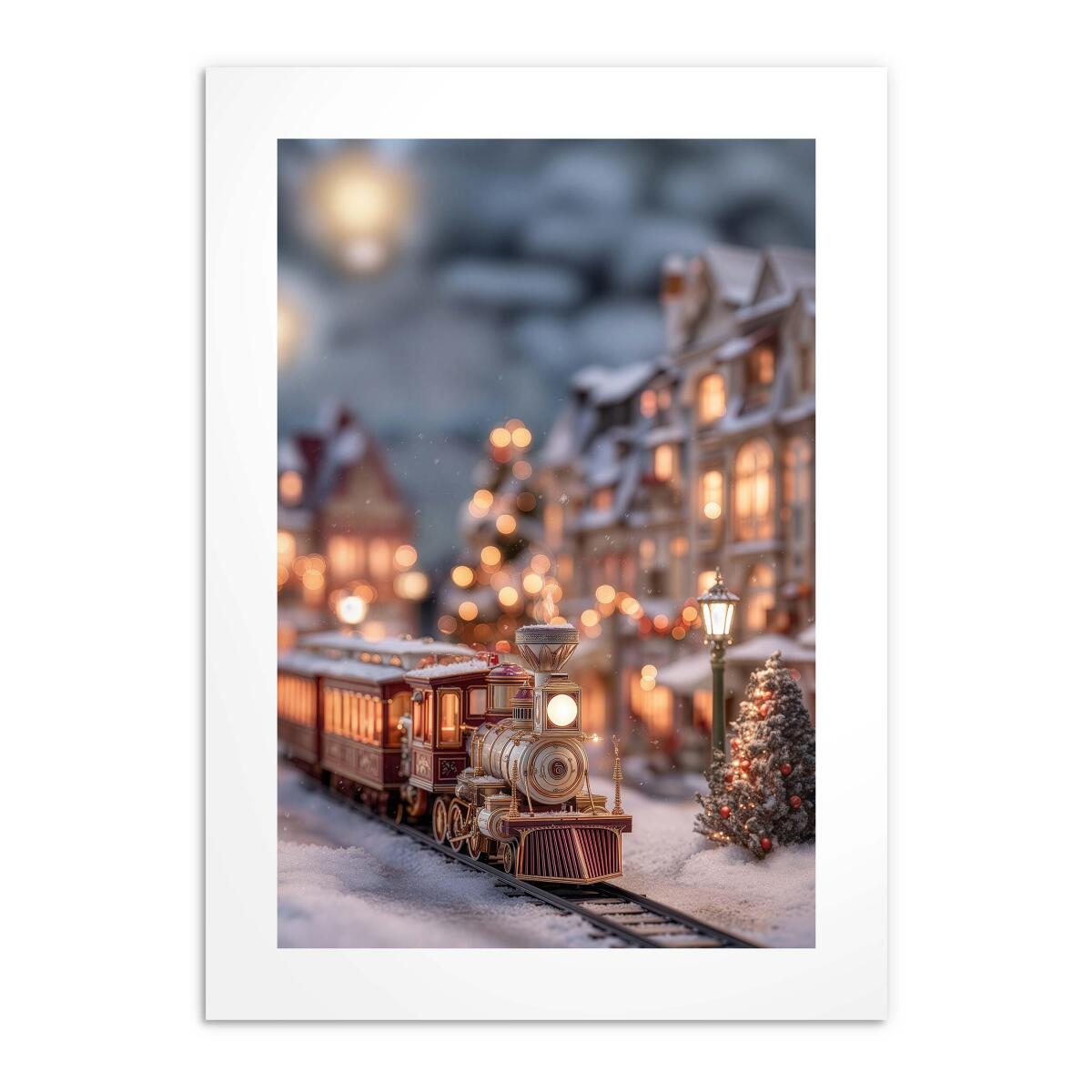 Bożonarodzeniowa dekoracja na ścianę- Zimowe miasteczko, kolejka | Świąteczny Plakat do salonu 82317 - zdjęcie 7
