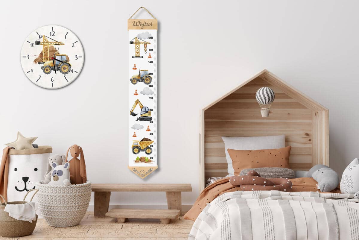 Personalizowana Miarka Wzrostu dla chłopca- Plac budowy, Koparka, Dźwig | Dekoracyjna Miarka z imieniem dziecka 64412 - zdjęcie 6