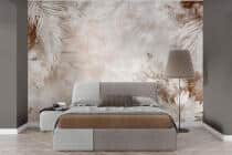 Akwarelowa Fototapeta- Beżowa Dżungla | Liście Palmowe i Kwiaty | Roślinna Tapeta na ścianę 83216 - miniaturka 1