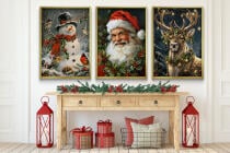 Świąteczne Obrazy na ścianę – Mikołaj, Bałwan, Renifer | Bożonarodzeniowe Plakaty | Zimowa Dekoracja Ścienna do Domu KP401 - miniaturka 4