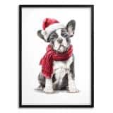 Uroczy Plakat Świąteczny z Buldogiem Francuskim | Pies w Czapce Mikołaja i Czerwonym Szaliku | Dekoracja Bożonarodzeniowa 82319 - miniaturka 1