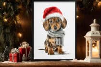 Plakat Bożonarodzeniowy z Psem- Jamnik w Czapce Mikołaja | Zabawna dekoracja świąteczna do pokoju dziecka, nastolatka 82320 - miniaturka 5