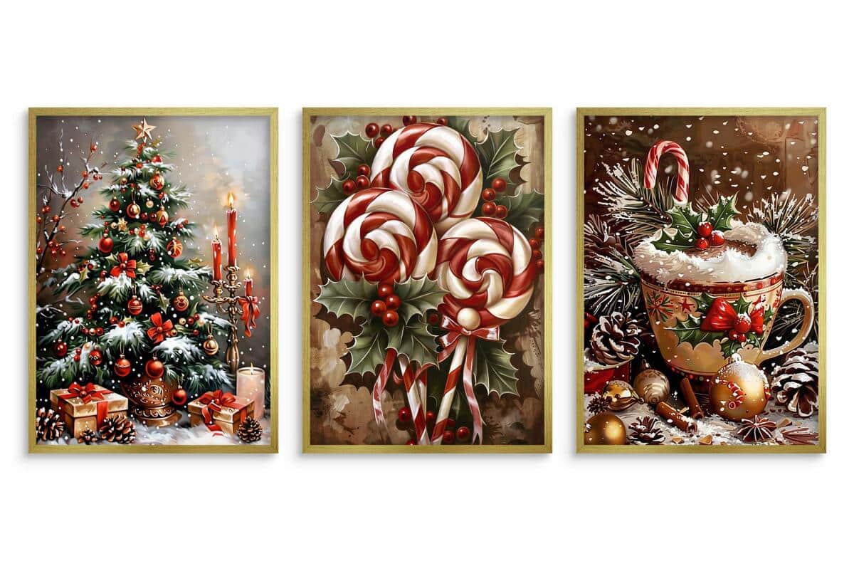 Plakaty Świąteczne- Choinka z Prezentami, Lizaki, Kubek Kakao |  Klimatyczne Dekoracje Bożonarodzeniowe KP398 - zdjęcie 8