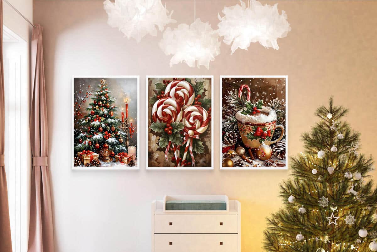 Plakaty Świąteczne- Choinka z Prezentami, Lizaki, Kubek Kakao |  Klimatyczne Dekoracje Bożonarodzeniowe KP398 - zdjęcie 4