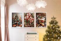Plakaty Świąteczne- Choinka z Prezentami, Lizaki, Kubek Kakao |  Klimatyczne Dekoracje Bożonarodzeniowe KP398 - miniaturka 4